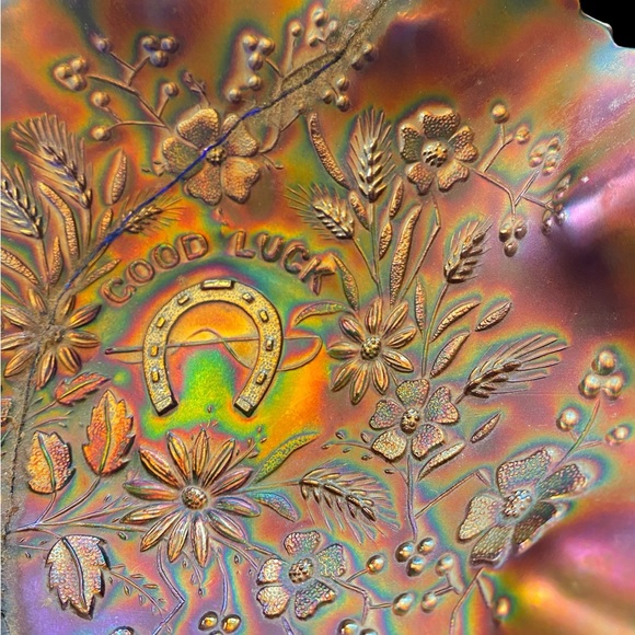 Antique Northwood Good Luck Electric Blue Carnival glass bowl 8 7/8” across x - Picture 5 of 7